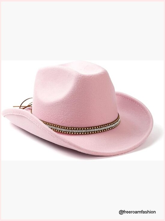 Felt Wide Brim Western Cowboy Fedora Hat with Belt main image 6